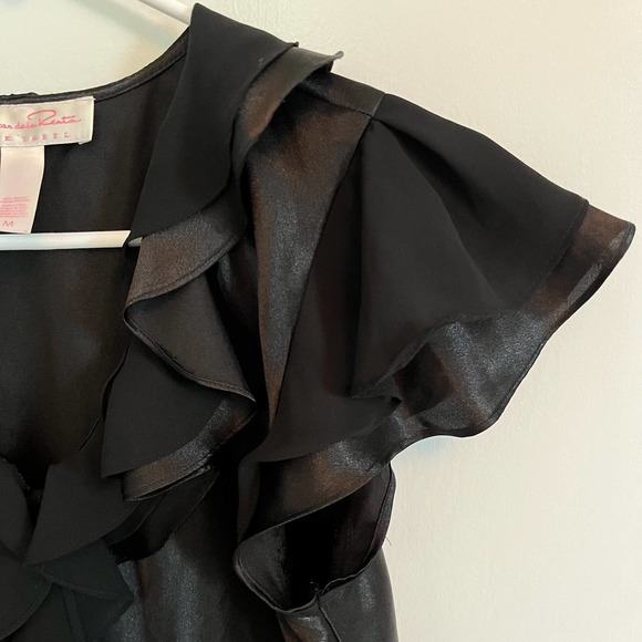 Oscar De La Renta Black Ruffle Neck Pink Label Top Pijama SZ  Medium - Picture 4 of 9